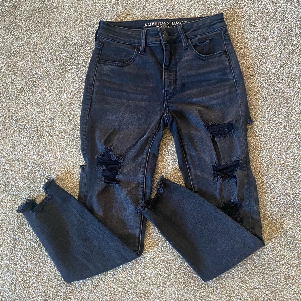 American Eagle | Super Stretch High Rise Distressed Black Jeggings